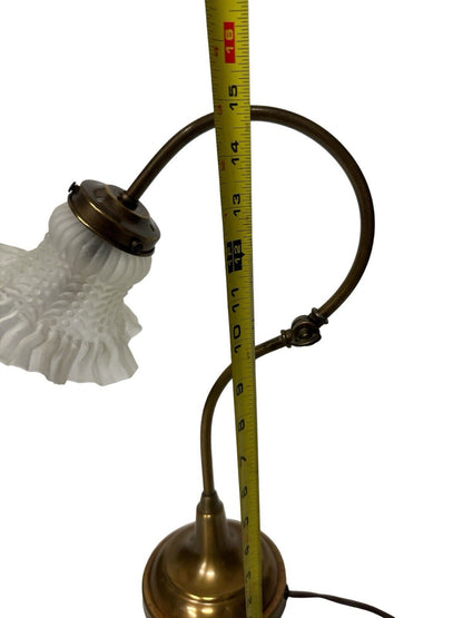 Vtg Brass 1930’s Art Nouveau Table Desk Piano Lamp With Elegant Glass Shade 15”