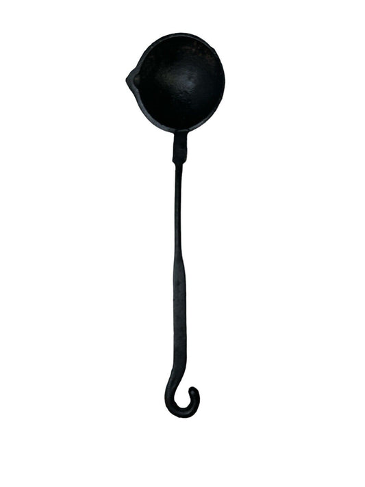 Vintage 11” Cast Iron Black Ladle Forge Lead Smelting Cooking Decor Hook End