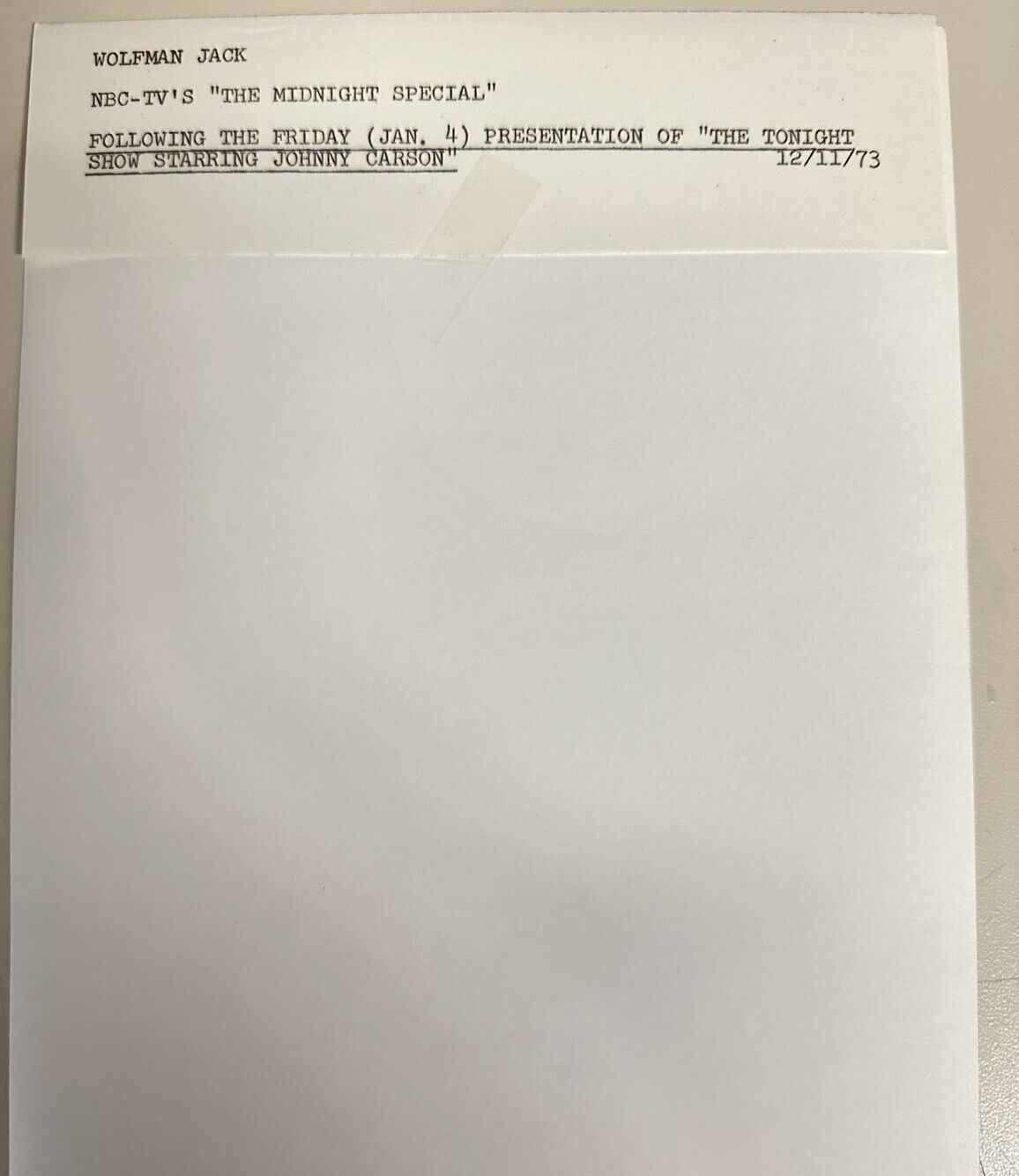 1973 DJ Wolfman Jack Authentic Press Release Photo The Midnight Show NBC