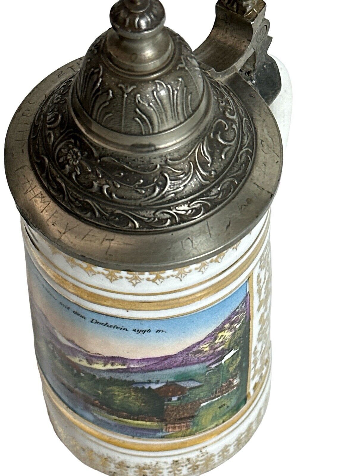 Antique Old German Porcelain Stein 1/2 Litter "Alt-Ausses with the Duchstein"