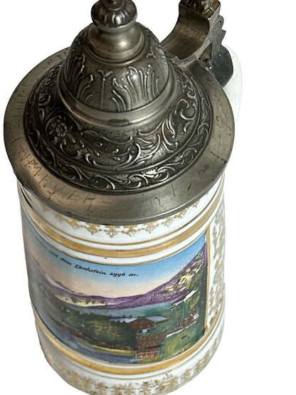 Antique Old German Porcelain Stein 1/2 Litter "Alt-Ausses with the Duchstein"