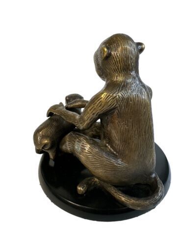 Bronze Sculpture Mother Monkey And Child Bronze Figurine Made In India 6” Tall