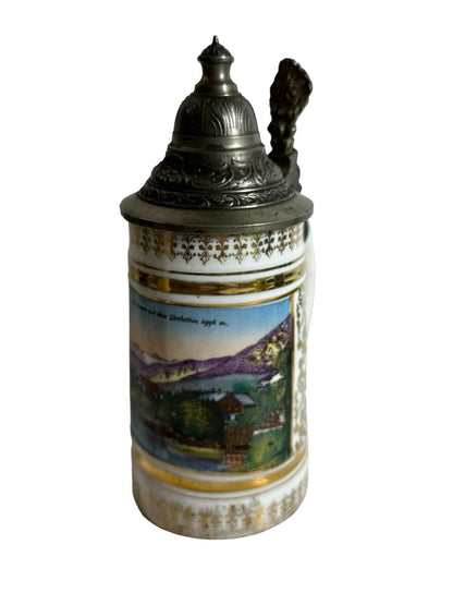 Antique Old German Porcelain Stein 1/2 Litter "Alt-Ausses with the Duchstein"