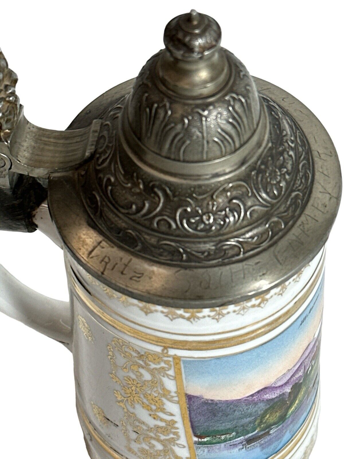 Antique Old German Porcelain Stein 1/2 Litter "Alt-Ausses with the Duchstein"