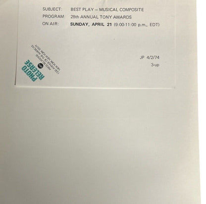 28th Annual Tony Awards 1974 Best Play - Music Composite Press Release photo