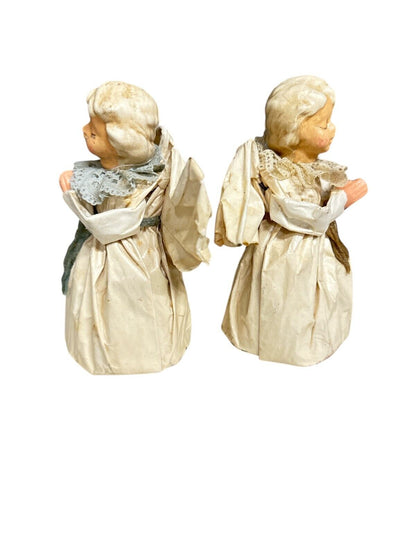 Pair of 2 Vintage Nuno Mexico Paper Mache Angel Folk Art Doll Figure Statue 6"