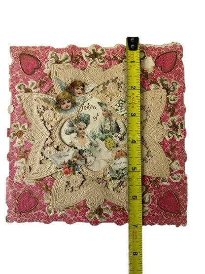 Antique Layered Paper Doily VALENTINE'S DAY CARD Pink and Gold Flowers