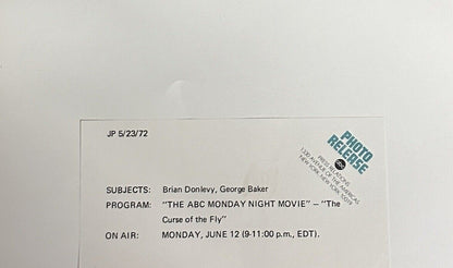 1972 ABC Monday Night Movie Press Release Photo 7”x9” The Curse Of The Fly
