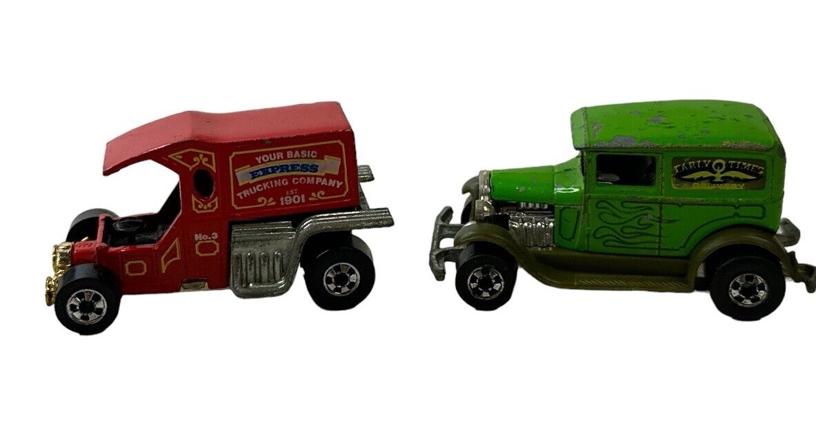 Lot Of 2 Hot Wheels Red / Green Early Times Delivery Truck 1976-77 Hong Kong Vtg