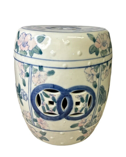 Hand painted chinese chinoiserie diminutive porcelain garden stool plant stand