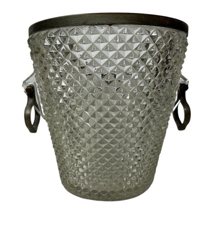 MCM heavy cut glass ice or champagne bucket vintage silver Nickel Rim 1960’s