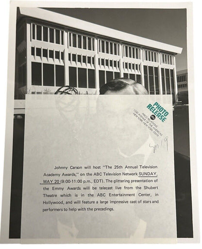 25th Annual Emmy Awards 1973 Johnny Carson Press Release photo Original 9” x 7”