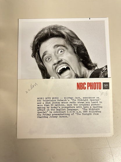 1973 DJ Wolfman Jack Authentic Press Release Photo from The Midnight Show NBC