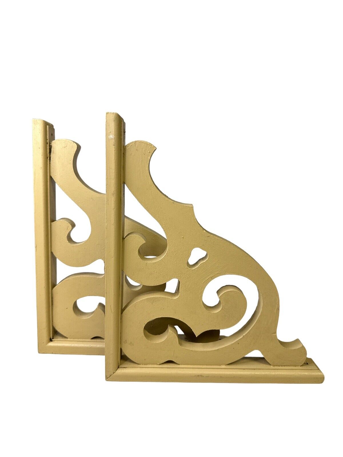 Vtg Cream Colored Wood Corbel Shelf Brackets 12” X 10.5”x 1.75”