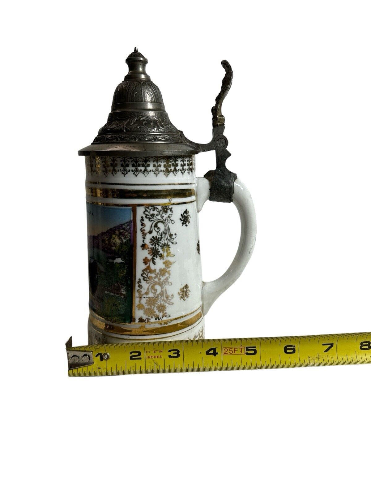Antique Old German Porcelain Stein 1/2 Litter "Alt-Ausses with the Duchstein"