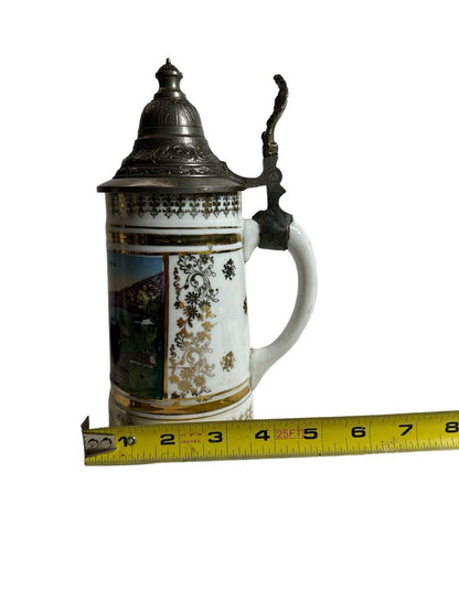 Antique Old German Porcelain Stein 1/2 Litter "Alt-Ausses with the Duchstein"