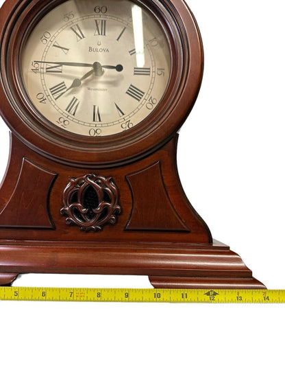 Vintage Walnut Bulova Mantel Clock Battery Operated Beautiful 15” X 14”
