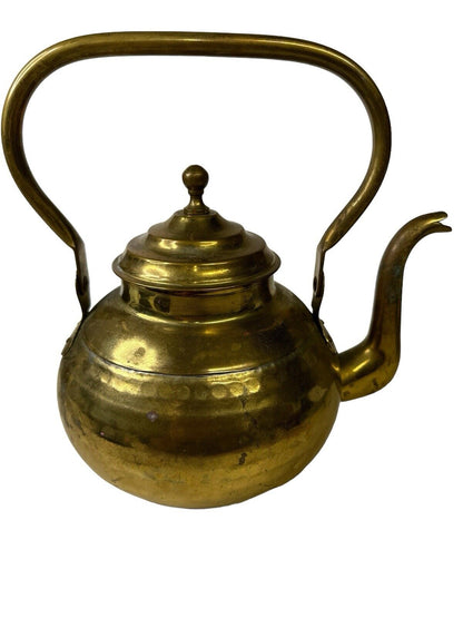 Antique Vtg Brass Lidded Metal Teapot, Kettle, Coffee Pot Handmade Kitchen Decor