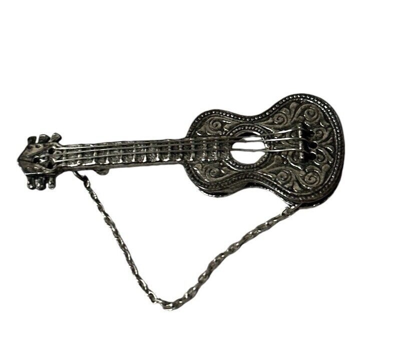 Lot of 2  Vtg silver brass cowgirl angel and Napier silver guitar brooch pin