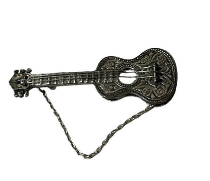 Lot of 2  Vtg silver brass cowgirl angel and Napier silver guitar brooch pin