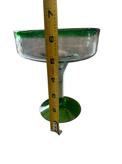 Vintage Authentic Mexican Hand Blown Margarita Glass Green Rim Cocktail 6.5”