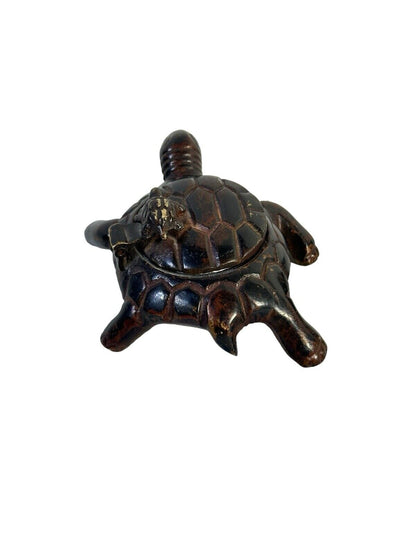 Lot of 2 Good Luck Mother and Baby Candle Incense Holder Bronzed Metal Turtles