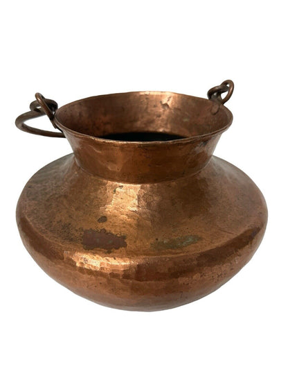 Antique Hand Hammered Thick Copper Pot Vessel 7” X 8” Perfect Patina Decor