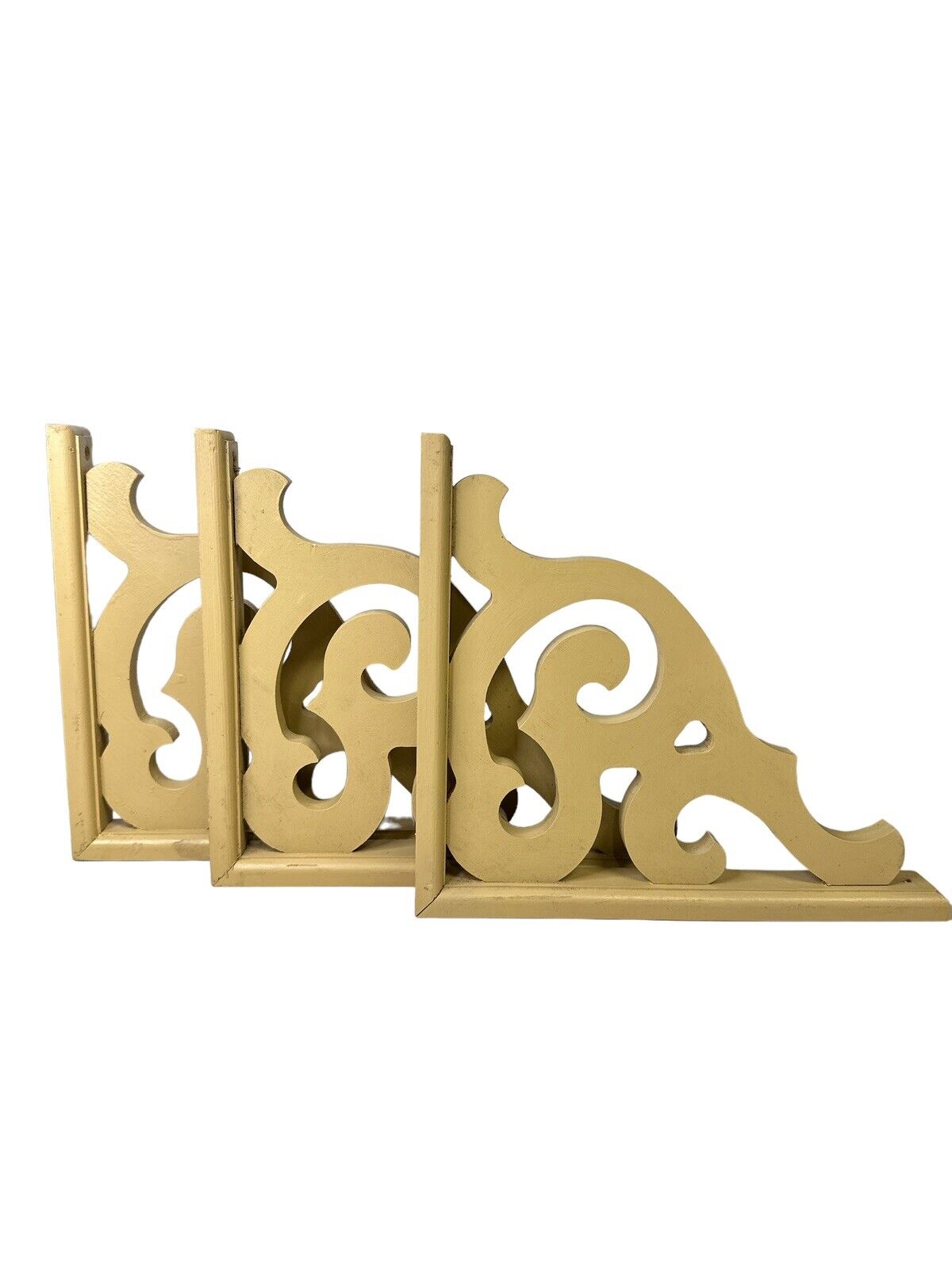 Vtg Cream Colored Wood Corbel Shelf Brackets 12” X 10.5”x 1.75”