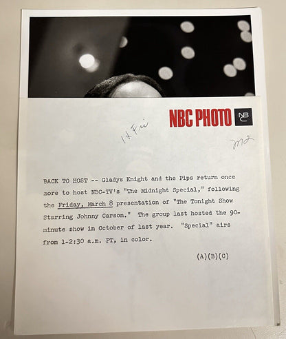 1973 Gladys Night And The Pips Press Release Photo The Midnight Show NBC