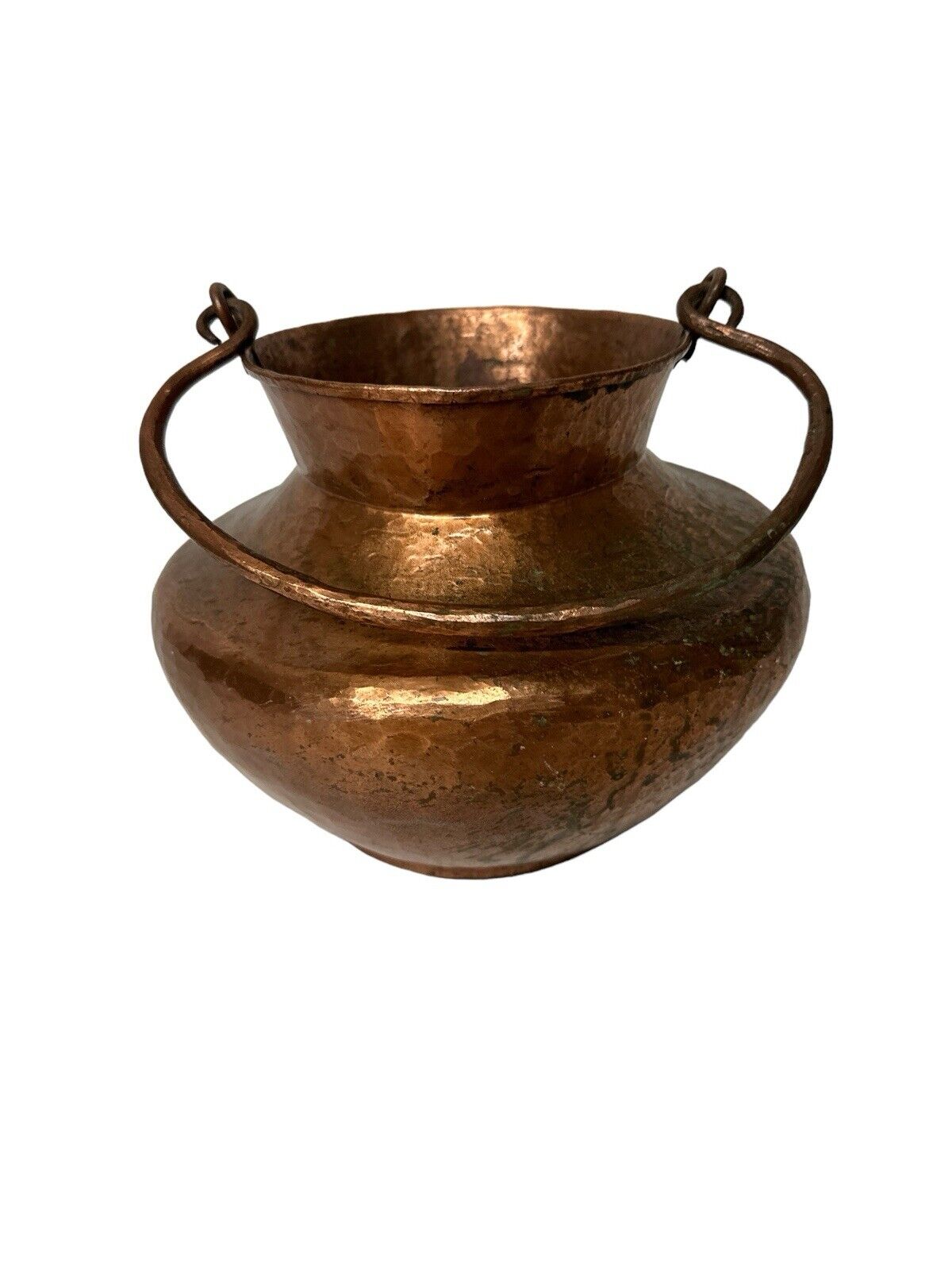 Antique Hand Hammered Thick Copper Pot Vessel 7” X 8” Perfect Patina Decor