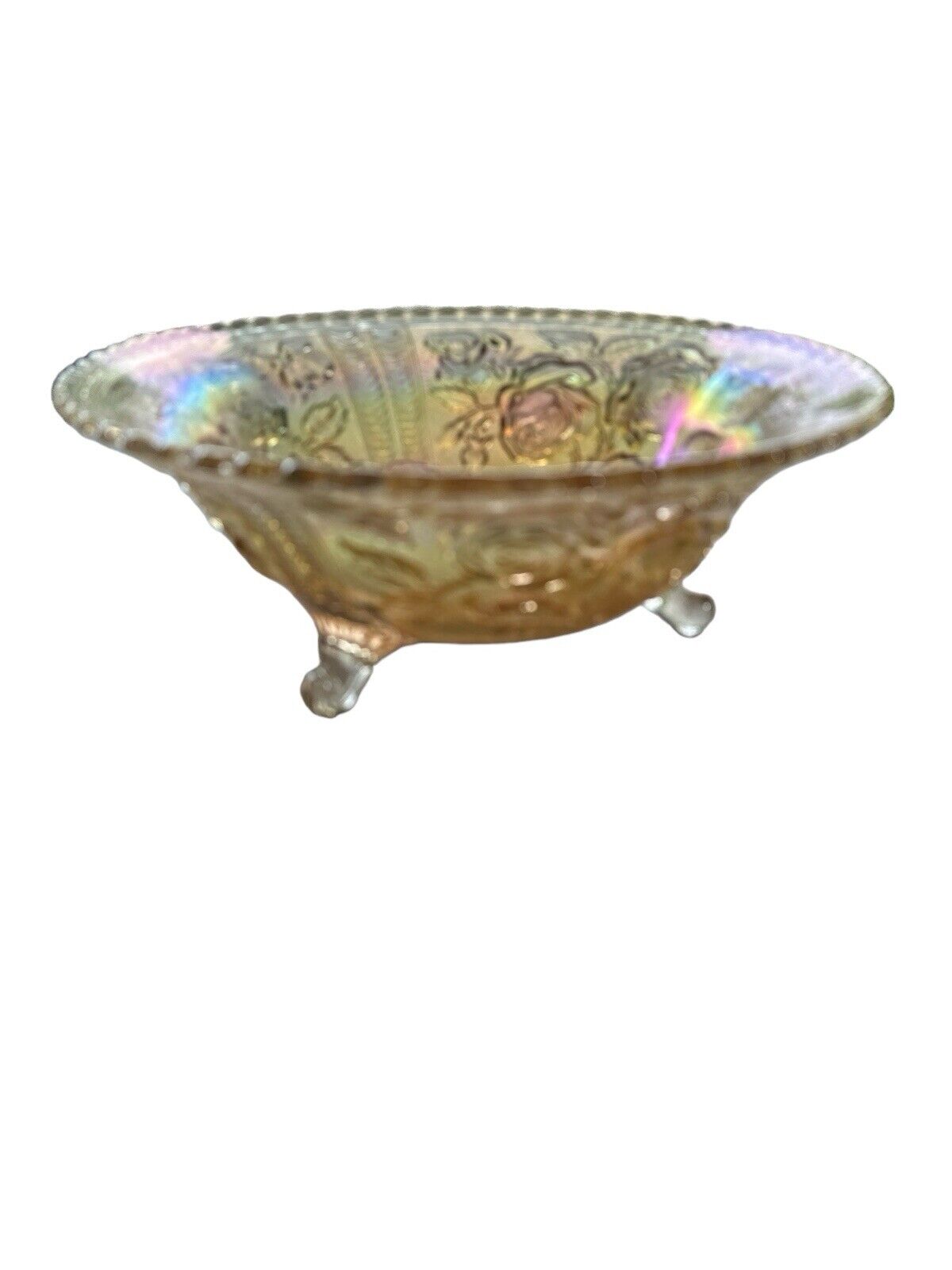 Vintage Carnival Glass Imperial Footed Bowl Luster Peach Iridescent 1930’s