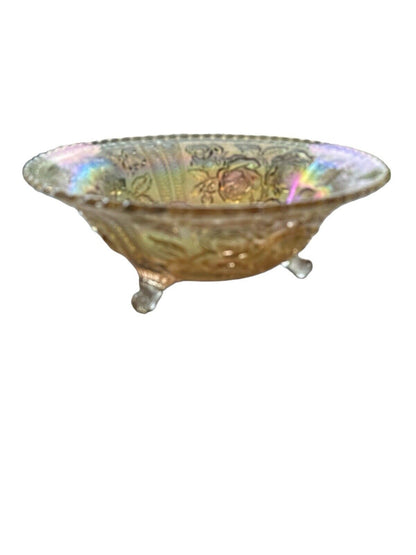 Vintage Carnival Glass Imperial Footed Bowl Luster Peach Iridescent 1930’s
