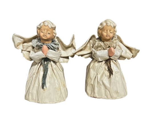 Pair of 2 Vintage Nuno Mexico Paper Mache Angel Folk Art Doll Figure Statue 6"