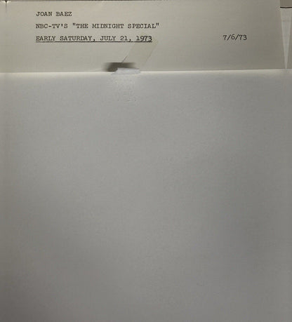 1973 Joan Baez Press Release Photo The Midnight Show NBC