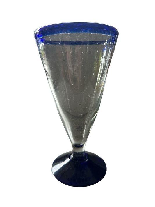 Authentic Blown Glass Drinkware Goblet Cobalt Blue Made In Mexico Tonala 7.5”