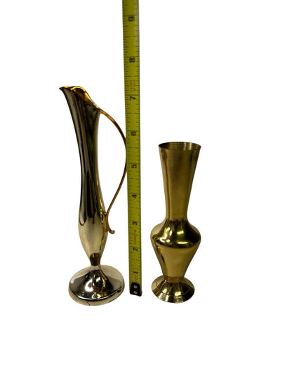 2 Small Vintage Vase Jar Jug Metal Brass Decor Shelf Vases 7”