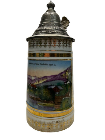 Antique Old German Porcelain Stein 1/2 Litter "Alt-Ausses with the Duchstein"