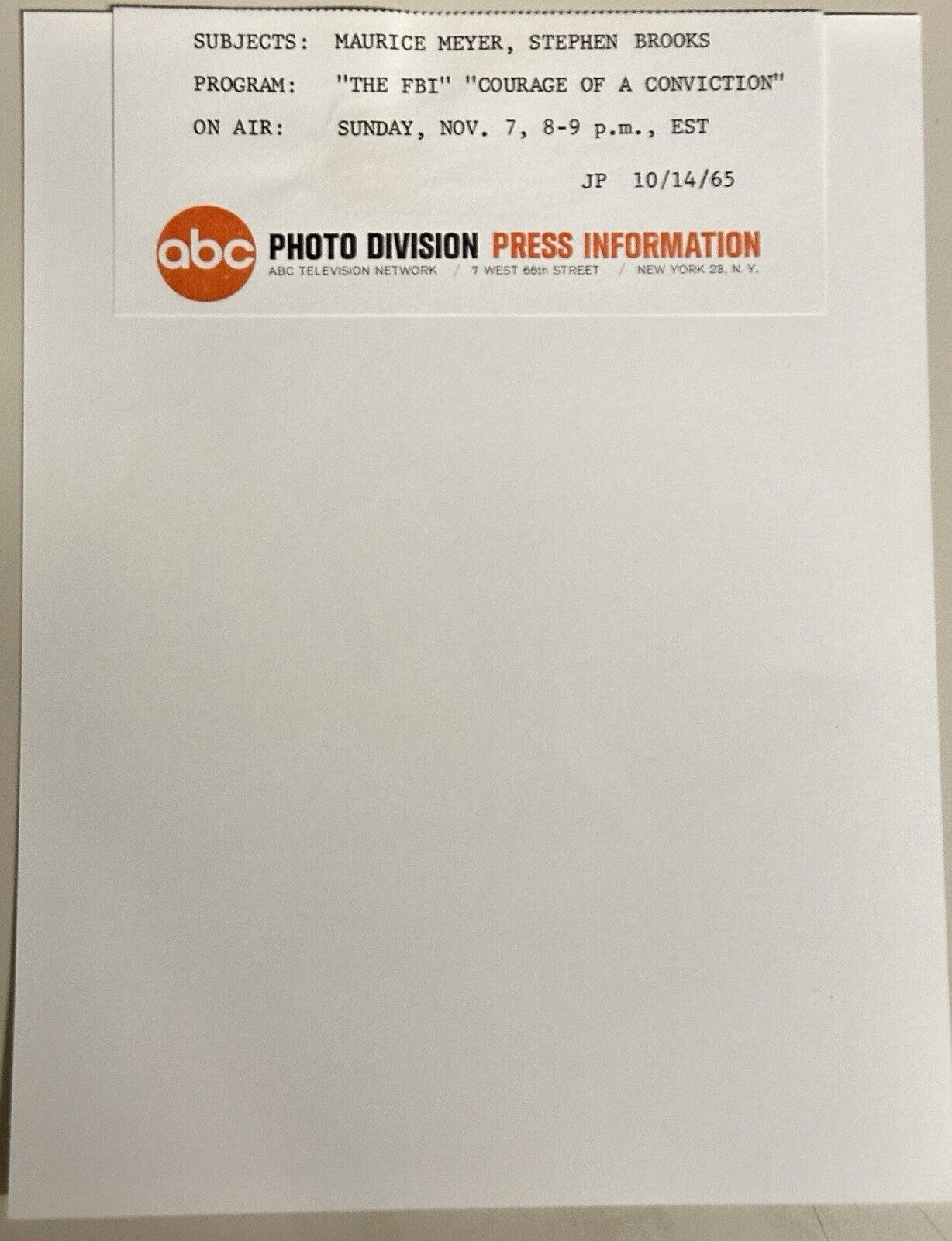 1965 Press Release Photo Scene From The FBI Maurice Meyer Stephen Brooks