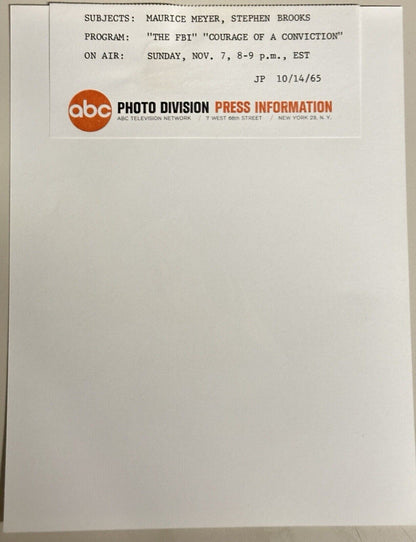 1965 Press Release Photo Scene From The FBI Maurice Meyer Stephen Brooks