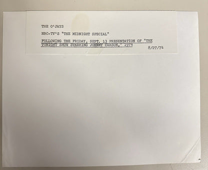 1973 The O’Jays Press Release Photo The Midnight Show NBC