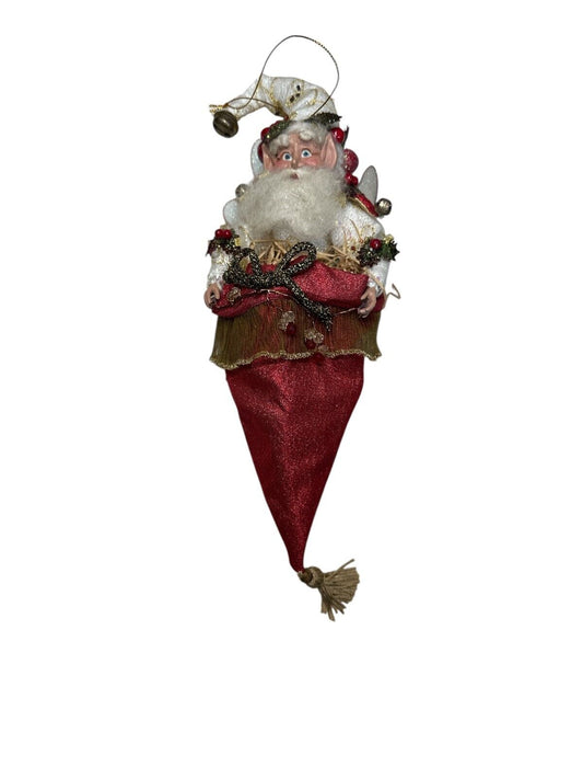 Rare Santa Claus Mark Roberts ornament Fairy in a hat mistle toe gift bag 12"