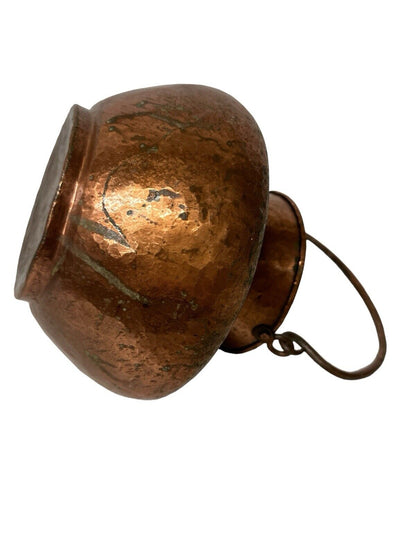 Antique Hand Hammered Thick Copper Pot Vessel 7” X 8” Perfect Patina Decor