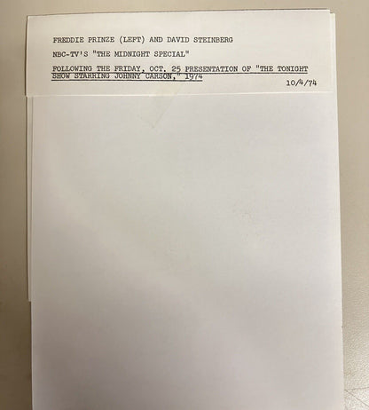 1974 Freddie Prince & David Steinberg Press Release Photo The Midnight Show NBC