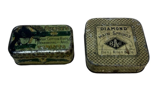 Lot Of 2 Empty Antique Old Vintage Small Advertising Tins Dr. Pierce & Diamonds