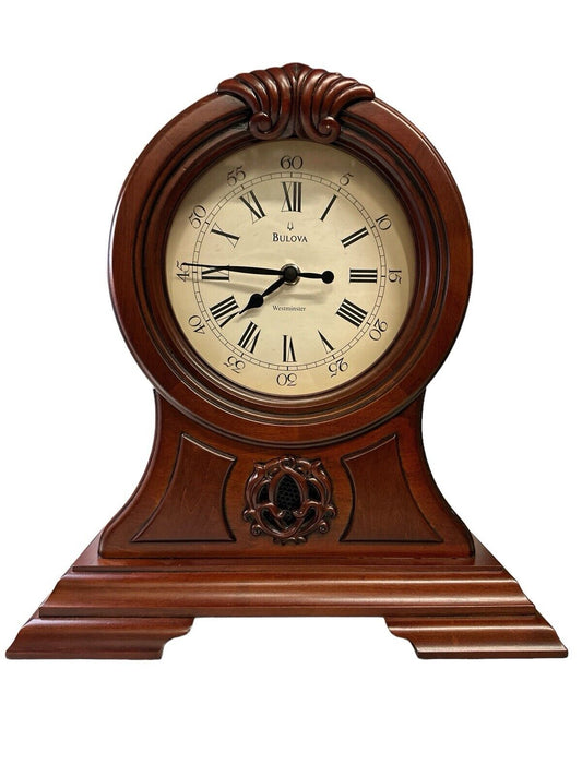 Vintage Walnut Bulova Mantel Clock Battery Operated Beautiful 15” X 14”