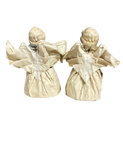 Pair of 2 Vintage Nuno Mexico Paper Mache Angel Folk Art Doll Figure Statue 6"