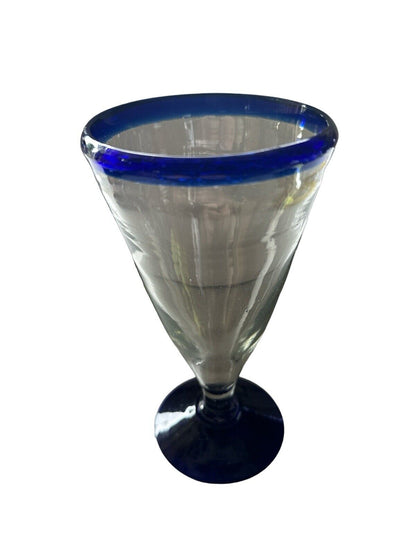 Authentic Blown Glass Drinkware Goblet Cobalt Blue Made In Mexico Tonala 7.5”
