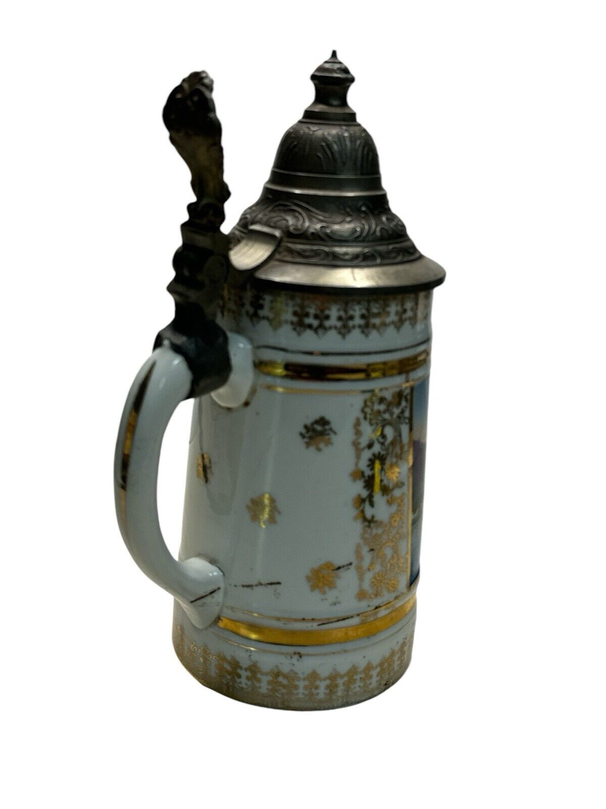 Antique Old German Porcelain Stein 1/2 Litter "Alt-Ausses with the Duchstein"