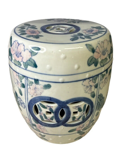 Hand painted chinese chinoiserie diminutive porcelain garden stool plant stand