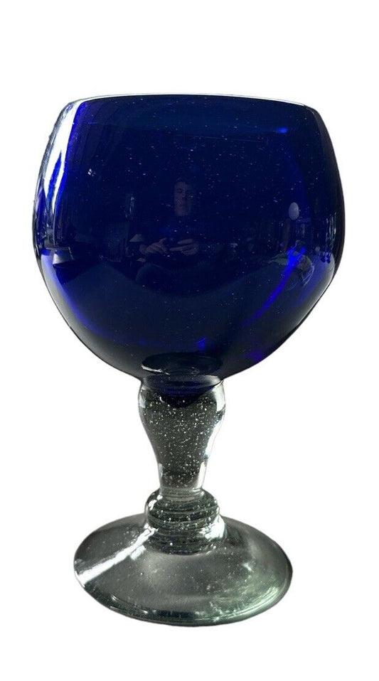 Authentic Blown Glass Large Bar Goblet Cobalt Blue Made In Mexico Tonala